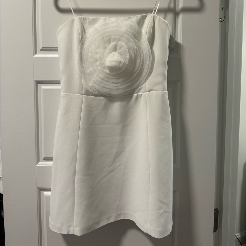 Amanda Uprichard Strapless White Dress with Floral Accent